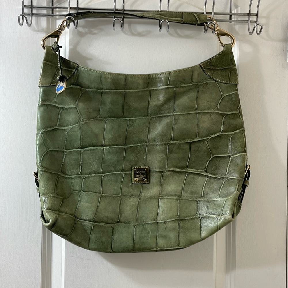 Dooney & Bourke green croc embossed tote w. gold hardware. Cool older bag.